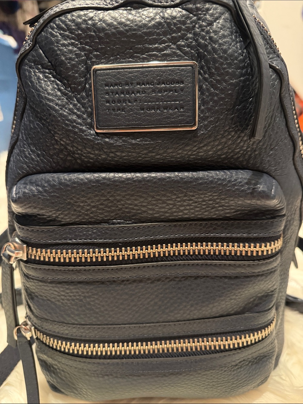 Marc Jacobs Navy Pebbled Leather Domo Biker Backpack